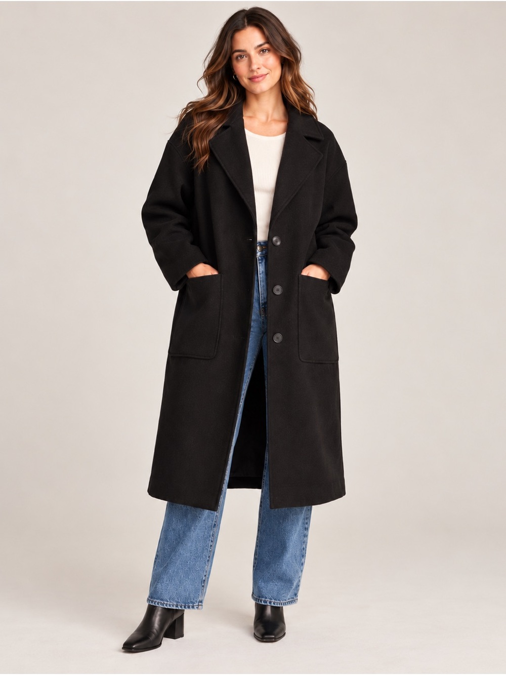 A New Day Black Long Oversized Coat Women’s XXL Classic Overcoat